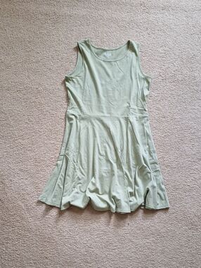 Place Neutral Sage Crewneck Fit And Flare Dress
